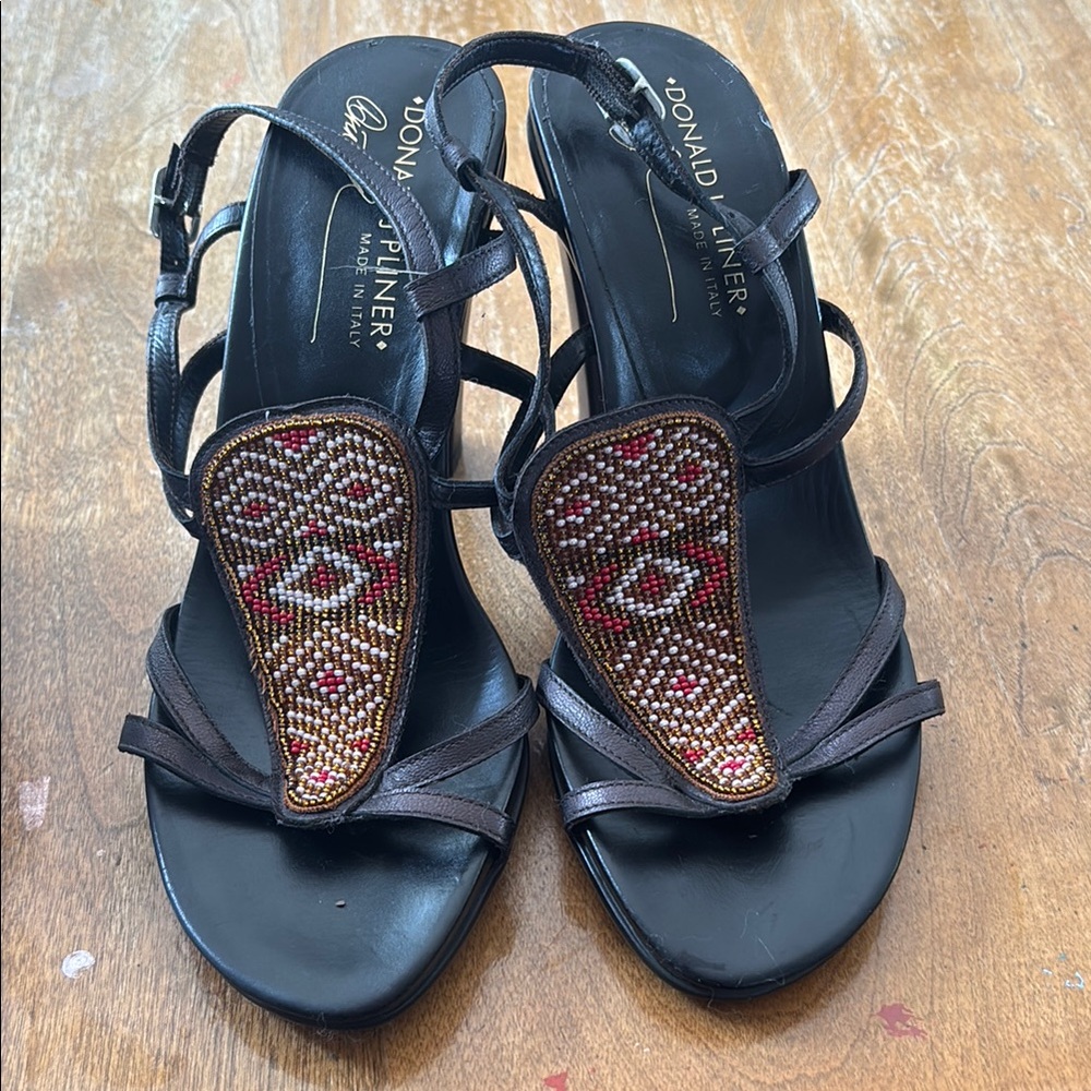 Donald J. Pliner Women's Black and Brown Beaded Sandals